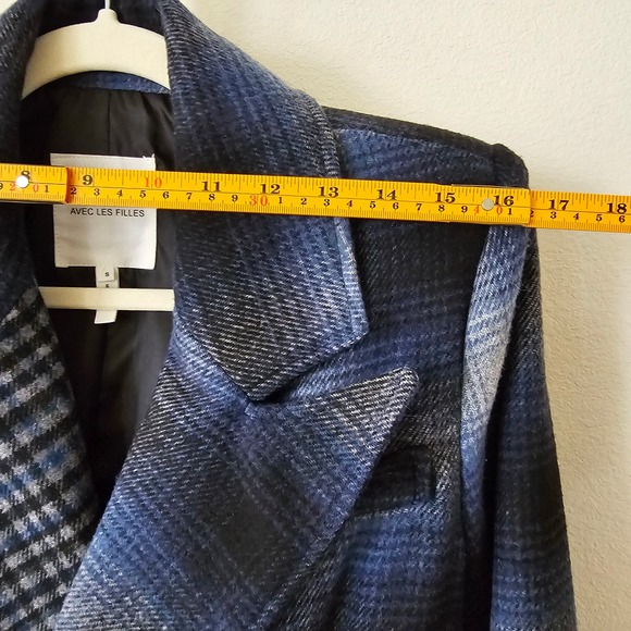 AVEC LES FILLES Wool Blend Double Breasted Mixed Plaid Blazer Jacket Sz S - Picture 13 of 15